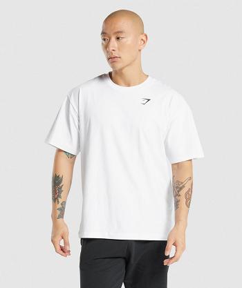 Gymshark Essential Oversized Muške T Shirts Bijele | HR 2523HAP